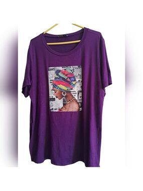 LOVE J bedazzled studded pearls Artsy short sleeve Top bohemian color purple 1X